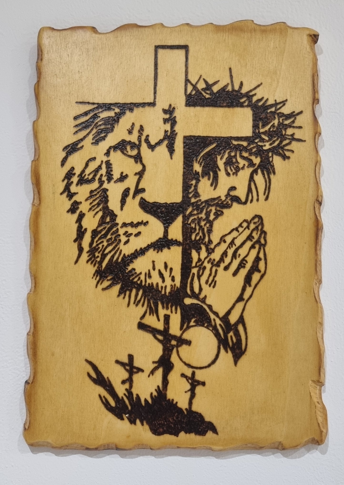 Cuadro de Jesucristo con León en Madera Natural, Diseños Únicos!