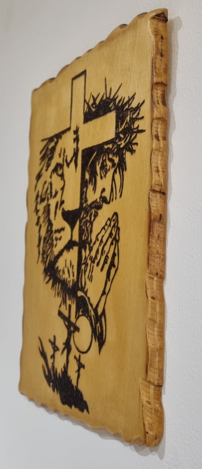 Cuadro de Jesucristo con León en Madera Natural, Diseños Únicos!