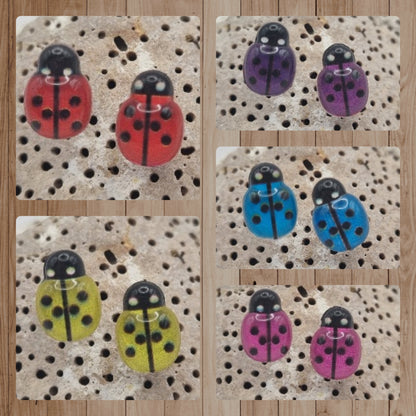 Acero Inoxidable Pendientes de Botón Mariquita de la Suerte