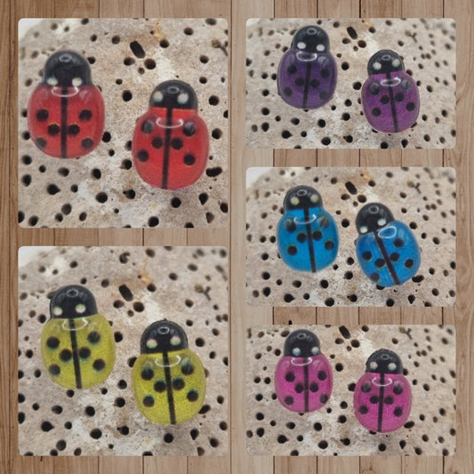 Acero Inoxidable Pendientes de Botón Mariquita de la Suerte