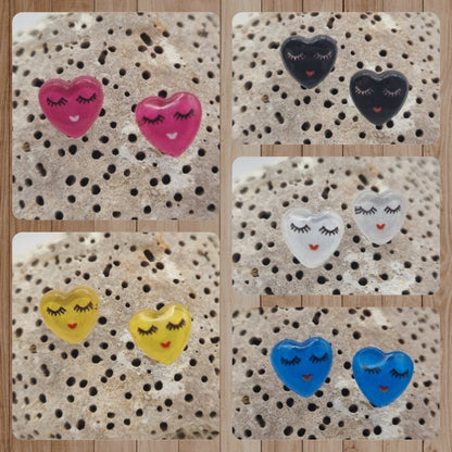 Acero Inoxidable Pendientes de Botón Emojis de Corazón