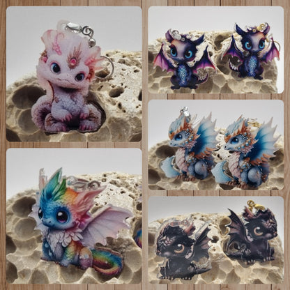 Acero Inoxidable Pendientes 2D Dragones de la Suerte