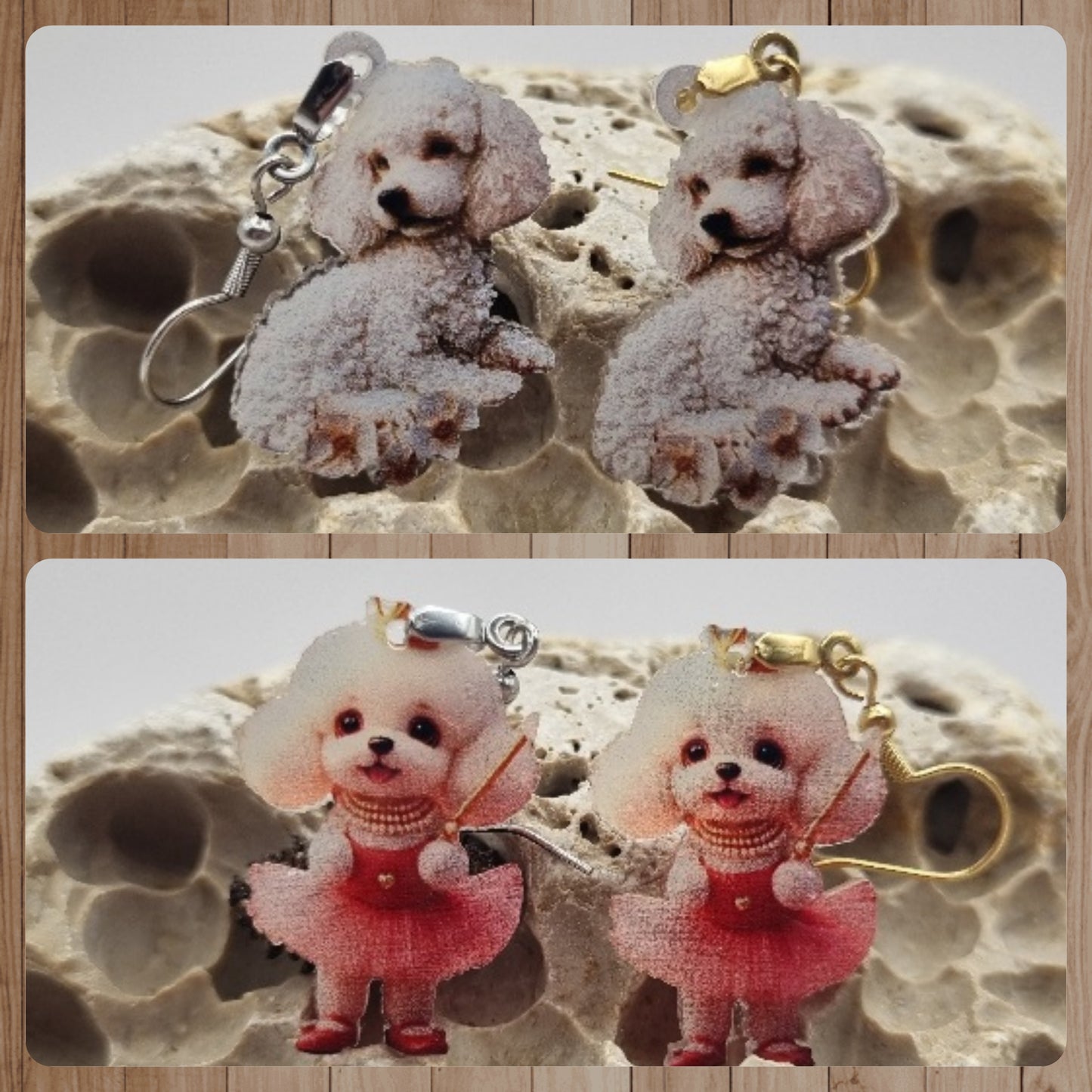 Acero Inoxidable Pendientes 2D Perro Caniche