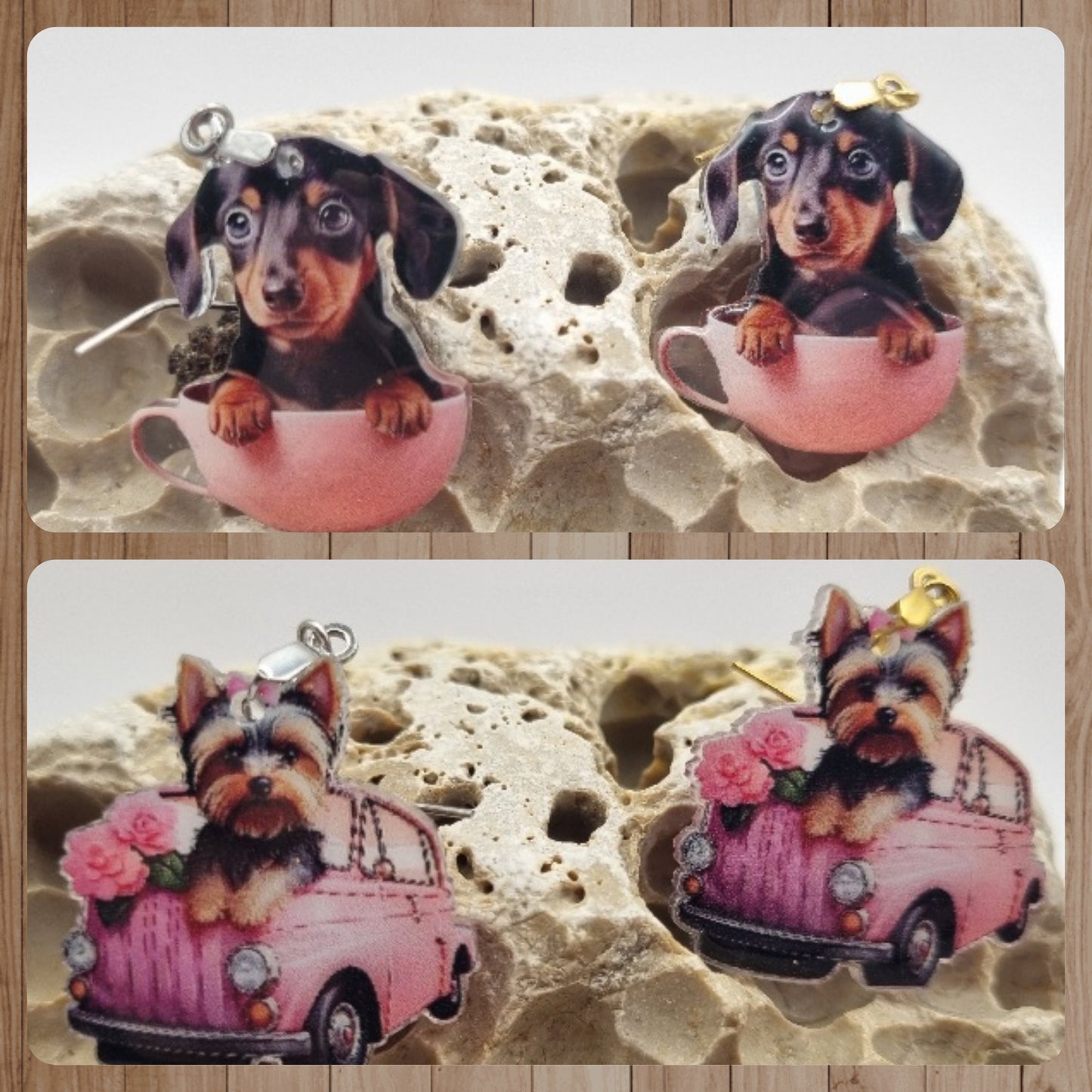 Acero Inoxidable Pendientes 2D Perros