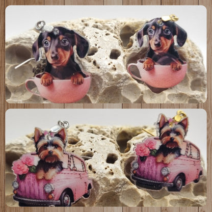 Acero Inoxidable Pendientes 2D Perros