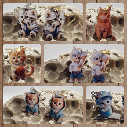 Acero Inoxidable Pendientes 2D Gatos Varios