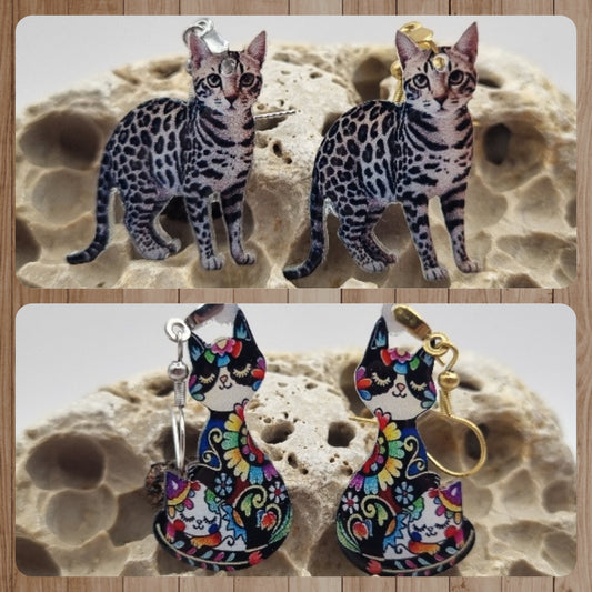 Acero Inoxidable Pendientes 2D Gatos de la Suerte