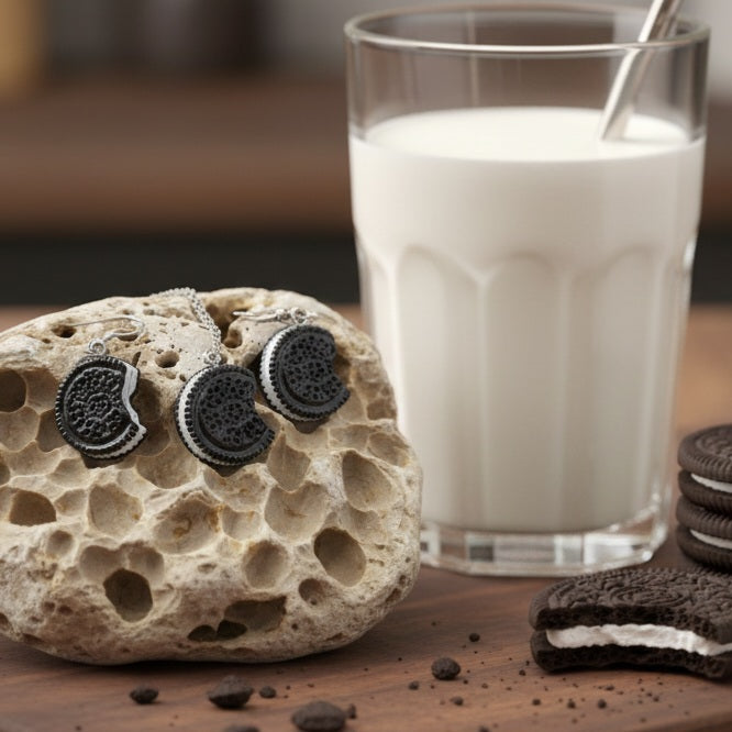 Plata de Ley Pendientes y/o Collar Galleta Oreo