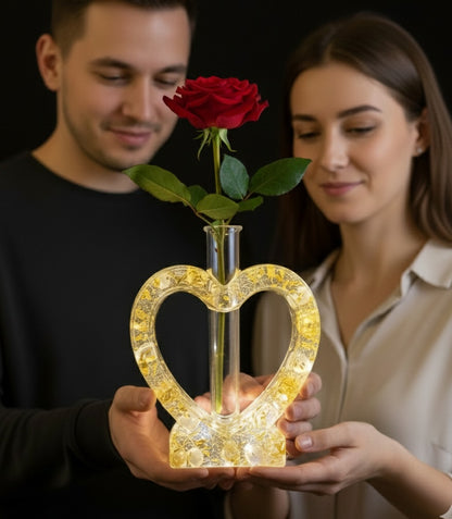 Escultura de Corazón con Tubito para Flor y con Luz, Diseños Únicos!