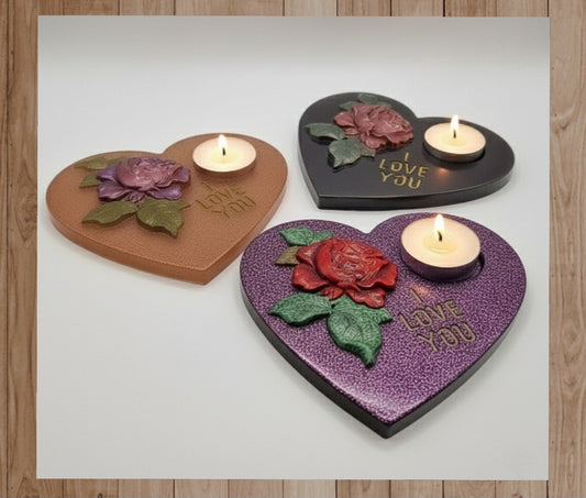 Porta Vela Corazón con Rosa, Varios Colores Diseños Únicos!