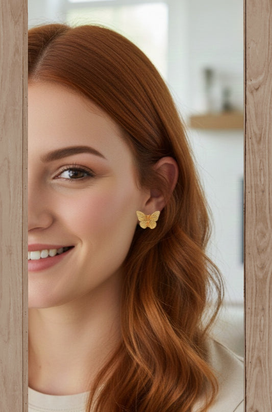 Acero Inoxidable Pendientes de Botón Mariposa Elegante, Varios Colores