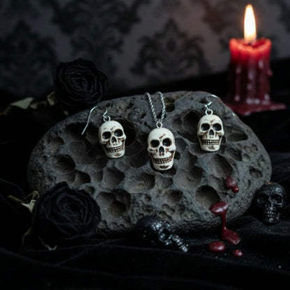 Plata de Ley Pendientes y/o Collar Calaveras de la Suerte