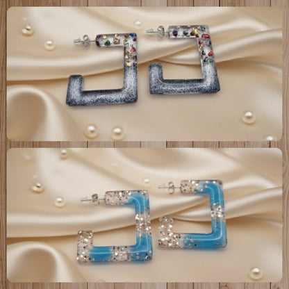 Acero Inoxidable Pendientes Semi Cuadrado Translúcidos, Diseños Únicos!