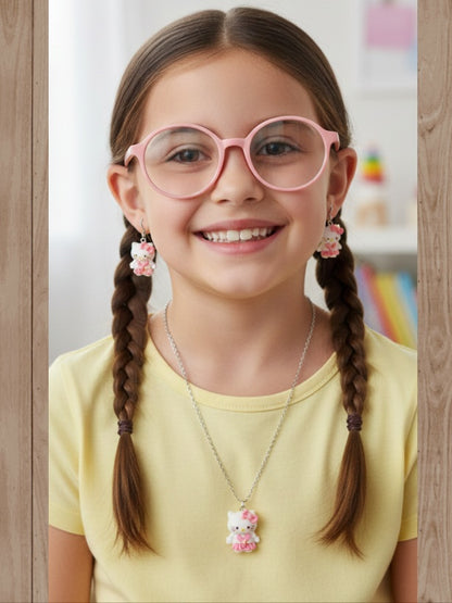 Plata de Ley Pendientes y/o Collar Hello Kitty con Uniforme Rosa