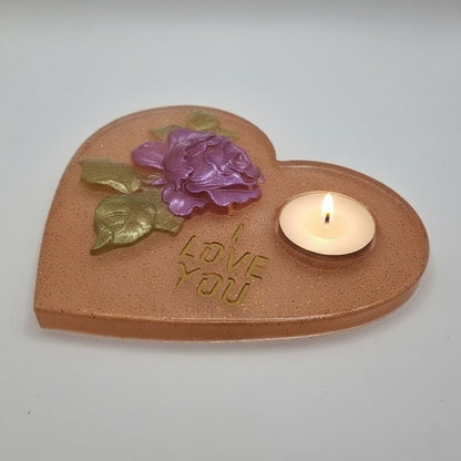 Porta Vela Corazón con Rosa, Varios Colores Diseños Únicos!