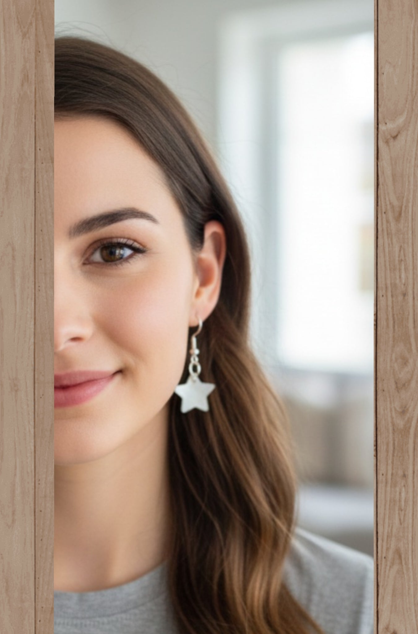 Plata de Ley Pendientes Nácar de Concha Natural con Estrella