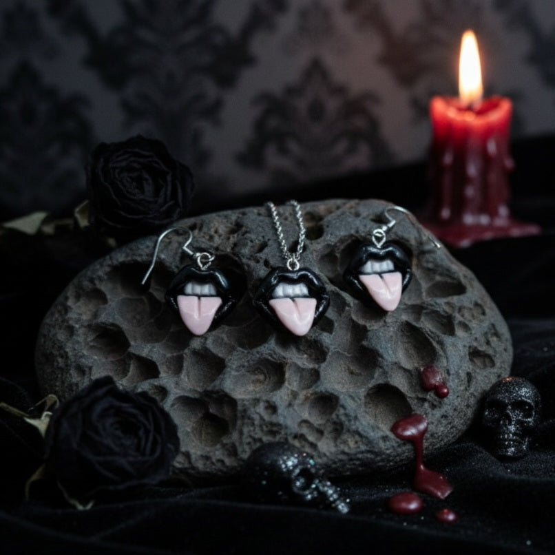 Plata de Ley Pendientes y/o Collar Labios Lengua