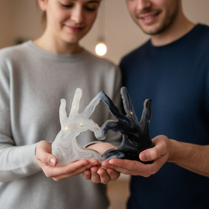 Escultura de Manos Unidas Creando un Corazón y con Luz, Diseños Únicos!