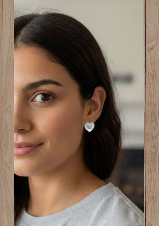 Acero Inoxidable Pendientes de Botón Corazón Concha Nácar