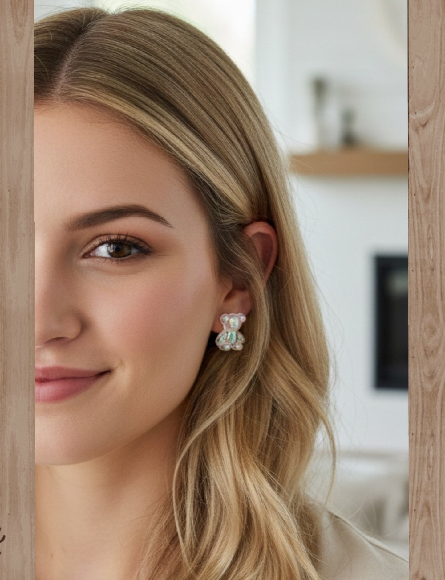 Acero Inoxidable Pendientes de Botón Oso con Efecto Color Camaleón