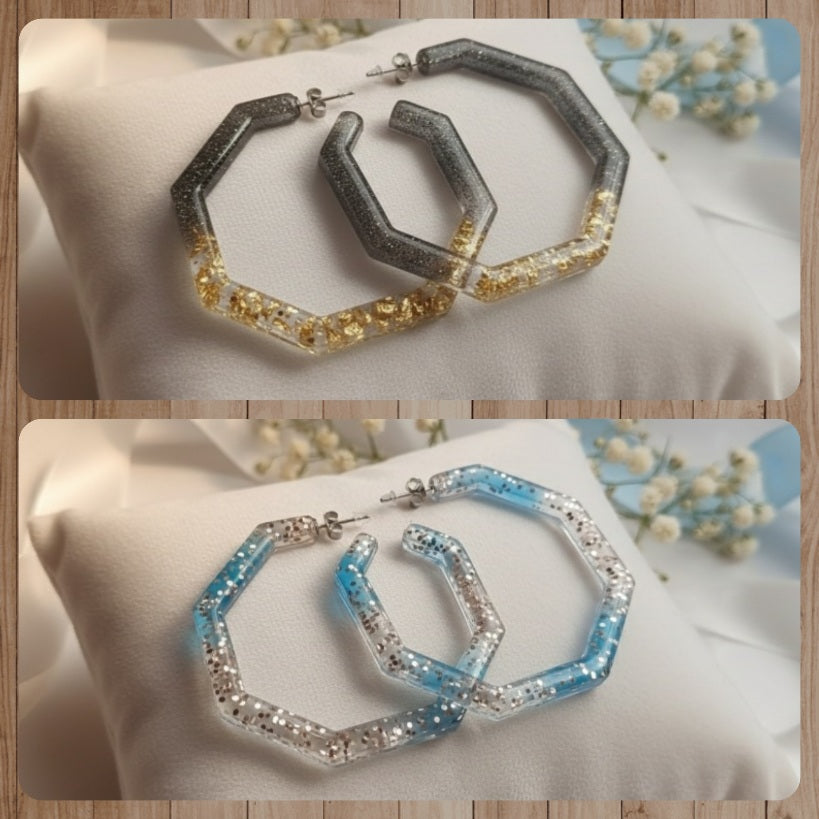 Acero Inoxidable Pendientes Semi Octágono Translúcidos, Diseños Únicos!