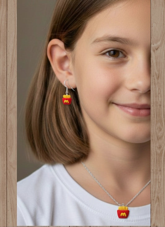 Plata de Ley Pendientes y/o Collar Patatas del McDonald´s