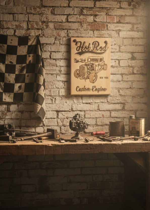 Cuadro de Hot Rod en Madera Natural, Diseños Únicos!